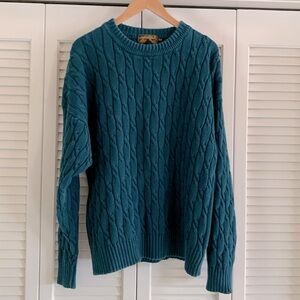 Eddie Bauer Teal Cotton Cable Knit Sweater Crewneck Men’s Midweight Size XL